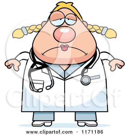 Cartoon of a Depressed Female Surgeon Doctor or Veterinarian - Royalty Free Vector Clipart by Cory Thoman
