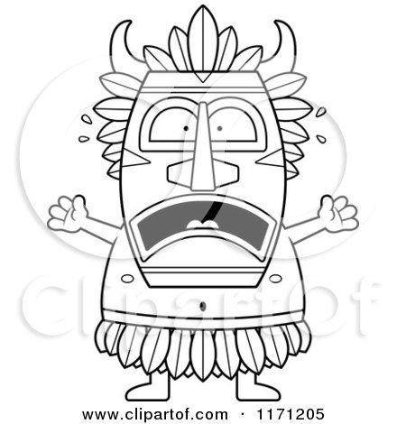 Cartoon Clipart Of A Frightened Witch Doctor - Vector Outlined Coloring Page by Cory Thoman
