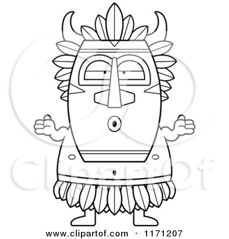 Cartoon Clipart Of A Shrugging Careless Witch Doctor - Vector Outlined Coloring Page by Cory Thoman