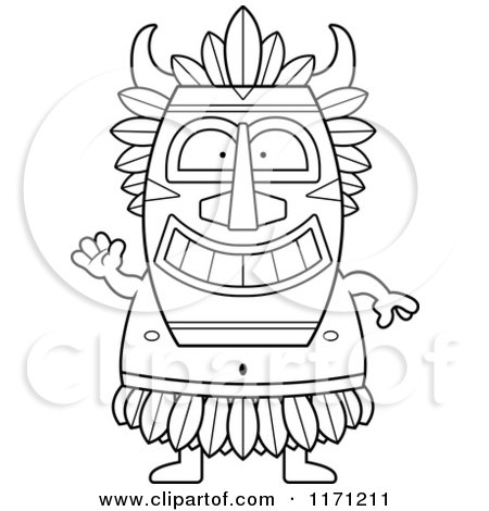 Cartoon Clipart Of A Waving Witch Doctor - Vector Outlined Coloring Page by Cory Thoman