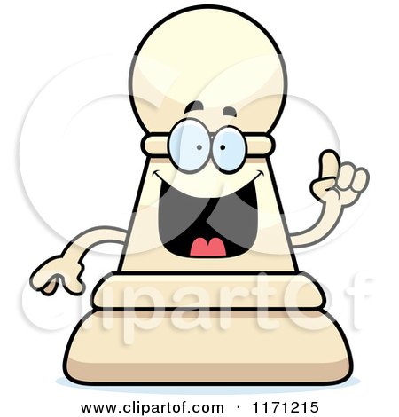 Cartoon of a Smart White Chess Pawn Mascot with an Idea - Royalty Free Vector Clipart by Cory Thoman