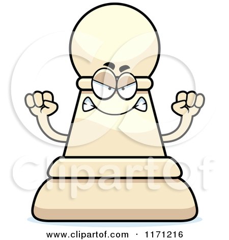 Cartoon of a Mad White Chess Pawn Mascot - Royalty Free Vector Clipart by Cory Thoman