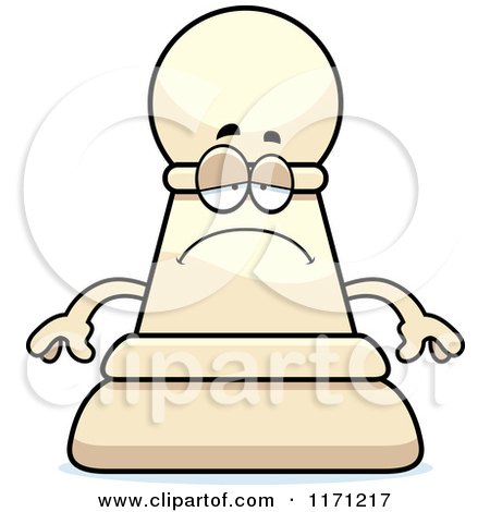 Cartoon of a Depressed White Chess Pawn Mascot - Royalty Free Vector Clipart by Cory Thoman