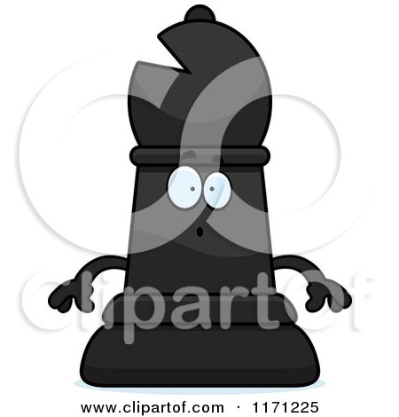 Cartoon of a Surprised Black Chess Bishop Piece - Royalty Free Vector Clipart by Cory Thoman