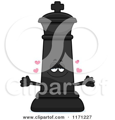 Cartoon of a Loving Black Chess King Wanting a Hug - Royalty Free Vector Clipart by Cory Thoman