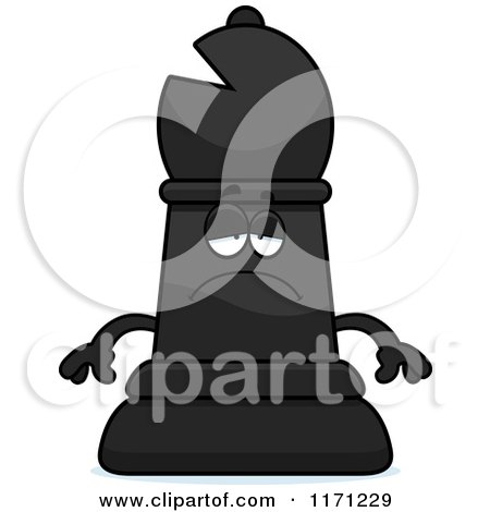 Cartoon of a Depressed Black Chess Bishop Piece - Royalty Free Vector Clipart by Cory Thoman