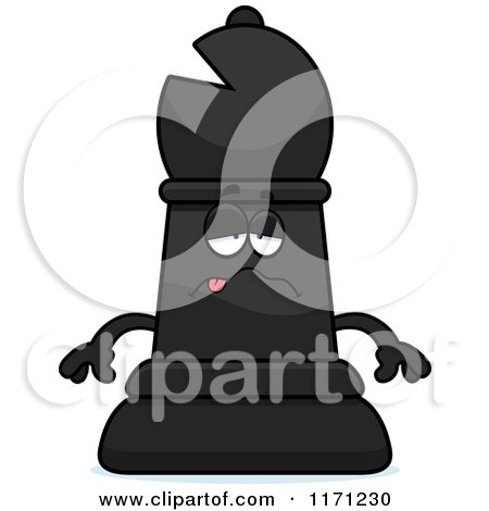 Cartoon of a Sick Black Chess Bishop Piece - Royalty Free Vector Clipart by Cory Thoman
