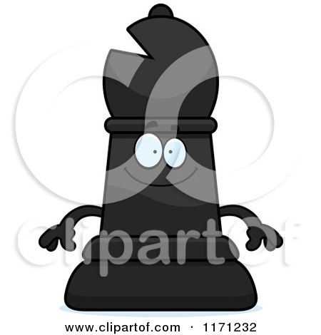 Cartoon of a Happy Black Chess Bishop Piece - Royalty Free Vector Clipart by Cory Thoman
