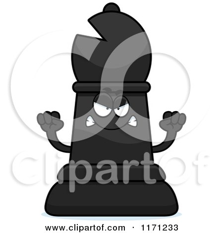 Cartoon of a Mad Black Chess Bishop Piece - Royalty Free Vector Clipart by Cory Thoman