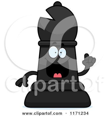 Cartoon of a Smart Black Chess Bishop Piece with an Idea - Royalty Free Vector Clipart by Cory Thoman