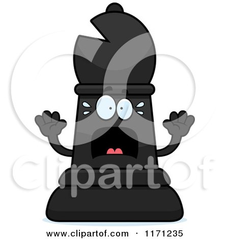 Cartoon of a Screaming Black Chess Bishop Piece - Royalty Free Vector Clipart by Cory Thoman