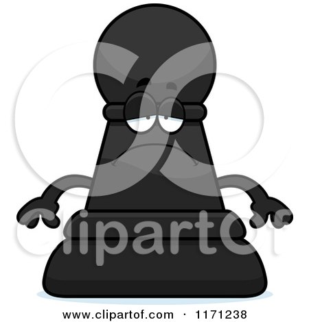 Cartoon of a Depressed Black Chess Pawn Mascot - Royalty Free Vector Clipart by Cory Thoman