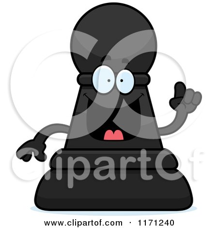 Cartoon of a Smart Black Chess Pawn Mascot with an Idea - Royalty Free Vector Clipart by Cory Thoman