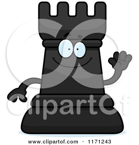 Cartoon of a Waving Black Chess Rook Mascot - Royalty Free Vector Clipart by Cory Thoman