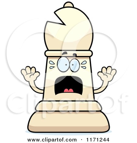 Cartoon of a Screaming White Chess Bishop Piece - Royalty Free Vector Clipart by Cory Thoman