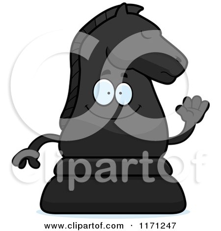 Cartoon of a Waving Black Chess Knight Mascot - Royalty Free Vector Clipart by Cory Thoman
