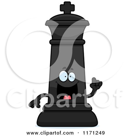 Cartoon of a Smart Black Chess King with an Idea - Royalty Free Vector Clipart by Cory Thoman