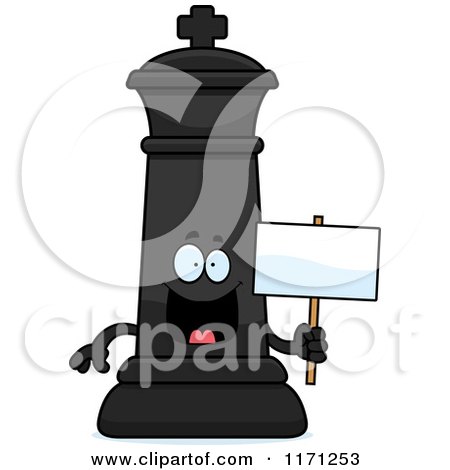 Cartoon of a Happy Black Chess King Holding a Sign - Royalty Free Vector Clipart by Cory Thoman
