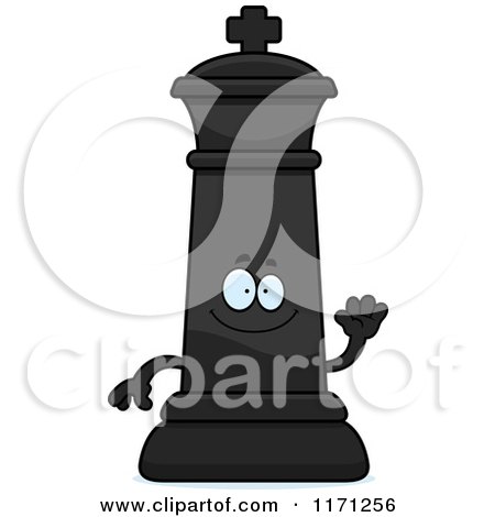 Cartoon of a Waving Black Chess King - Royalty Free Vector Clipart by Cory Thoman