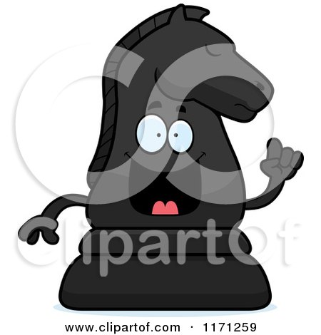 Cartoon of a Smart Black Chess Knight Mascot with an Idea - Royalty Free Vector Clipart by Cory Thoman