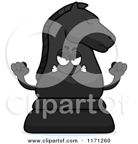 Cartoon of a Mad Black Chess Knight Mascot - Royalty Free Vector Clipart by Cory Thoman