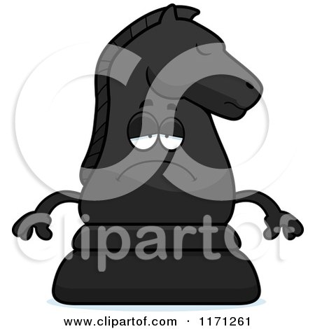 Cartoon of a Depressed Black Chess Knight Mascot - Royalty Free Vector Clipart by Cory Thoman