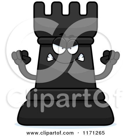 Cartoon of a Mad Black Chess Rook Mascot - Royalty Free Vector Clipart by Cory Thoman