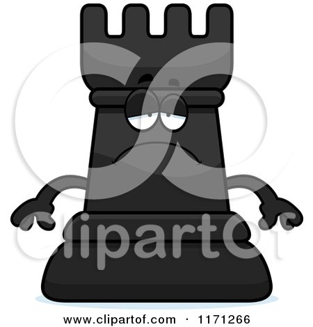 Cartoon of a Depressed Black Chess Rook Mascot - Royalty Free Vector Clipart by Cory Thoman