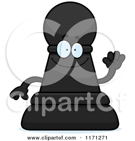 Cartoon of a Waving Black Chess Pawn Mascot - Royalty Free Vector Clipart by Cory Thoman