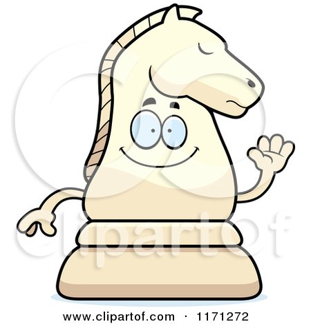 Cartoon of a Waving White Chess Knight Mascot - Royalty Free Vector Clipart by Cory Thoman