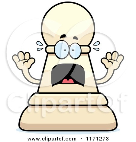 Cartoon of a Screaming White Chess Pawn Mascot - Royalty Free Vector Clipart by Cory Thoman