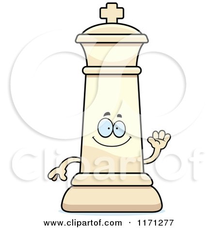 Cartoon of a Waving White Chess King - Royalty Free Vector Clipart by Cory Thoman