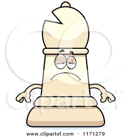 Cartoon of a Depressed White Chess Bishop Piece - Royalty Free Vector Clipart by Cory Thoman