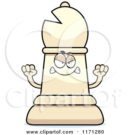 Cartoon of a Mad White Chess Bishop Piece - Royalty Free Vector Clipart by Cory Thoman