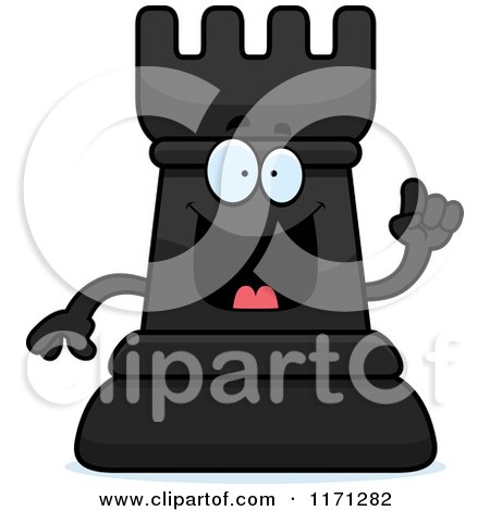 Cartoon of a Smart Black Chess Rook Mascot with an Idea - Royalty Free Vector Clipart by Cory Thoman
