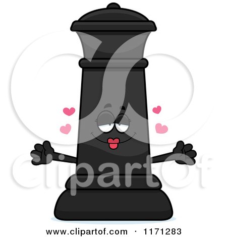 Cartoon of a Loving Black Chess Queen Mascot Wanting a Hug - Royalty Free Vector Clipart by Cory Thoman