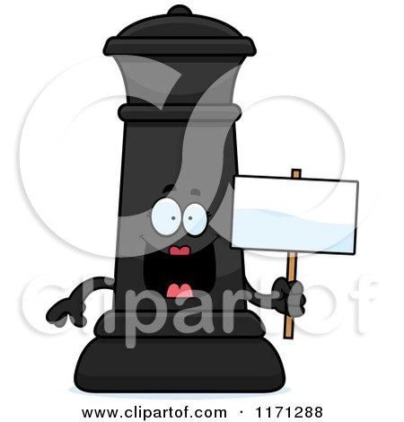 Cartoon of a Happy Black Chess Queen Mascot Holding a Sign - Royalty Free Vector Clipart by Cory Thoman