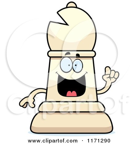 Cartoon of a Smart White Chess Bishop Piece with an Idea - Royalty Free Vector Clipart by Cory Thoman