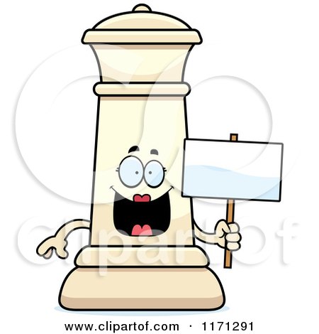 Cartoon of a Happy White Chess Queen Mascot Holding a Sign - Royalty Free Vector Clipart by Cory Thoman