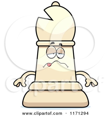 Cartoon of a Sick White Chess Bishop Piece - Royalty Free Vector Clipart by Cory Thoman