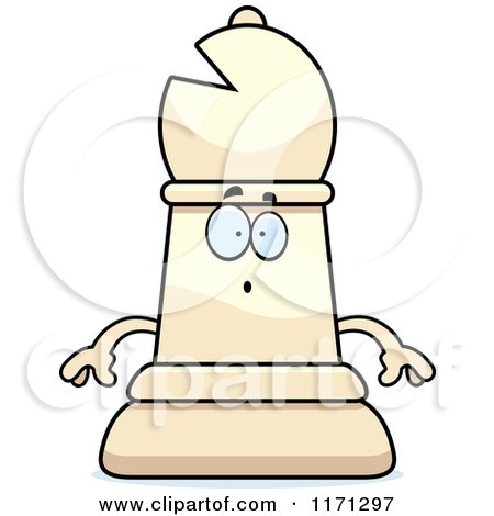 Cartoon of a Surprised White Chess Bishop Piece - Royalty Free Vector Clipart by Cory Thoman