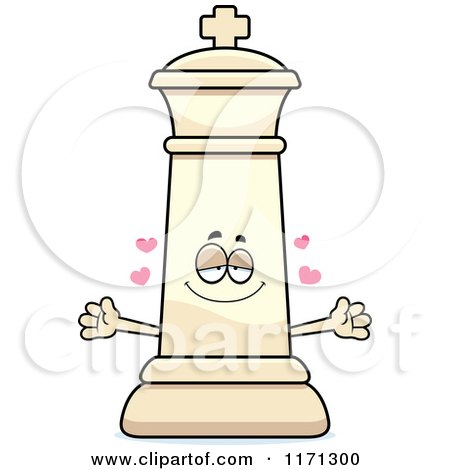 Cartoon of a Loving White Chess King Wanting a Hug - Royalty Free Vector Clipart by Cory Thoman