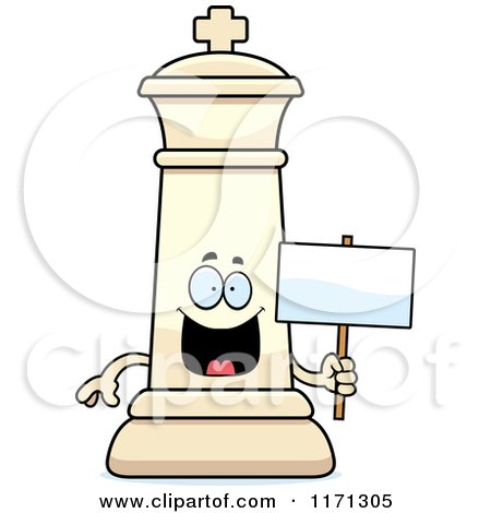 Cartoon of a Happy White Chess King Holding a Sign - Royalty Free Vector Clipart by Cory Thoman