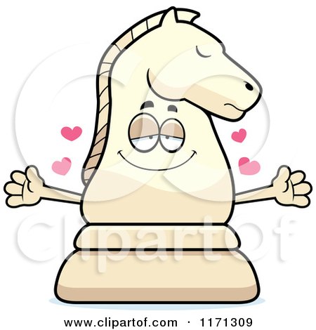Cartoon of a Loving White Chess Knight Mascot Wanting a Hug - Royalty Free Vector Clipart by Cory Thoman