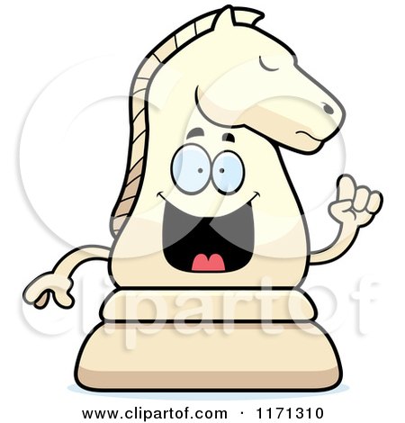 Cartoon of a Smart White Chess Knight Mascot with an Idea - Royalty Free Vector Clipart by Cory Thoman