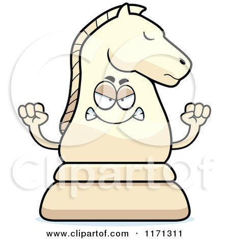 Cartoon of a Mad White Chess Knight Mascot - Royalty Free Vector Clipart by Cory Thoman