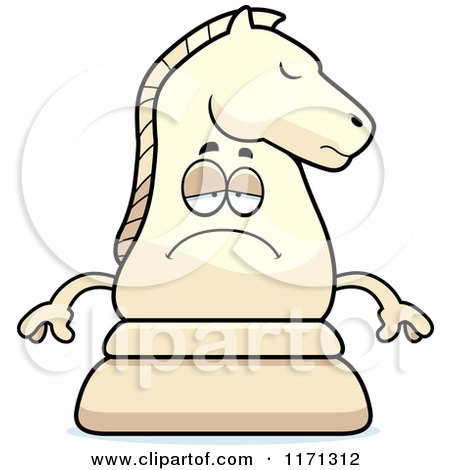 Cartoon of a Depressed White Chess Knight Mascot - Royalty Free Vector Clipart by Cory Thoman