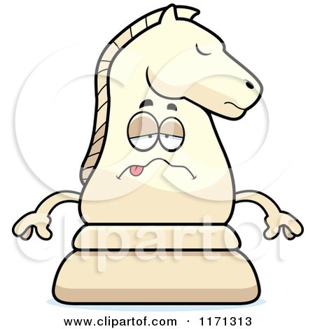 Cartoon of a Sick White Chess Knight Mascot - Royalty Free Vector Clipart by Cory Thoman