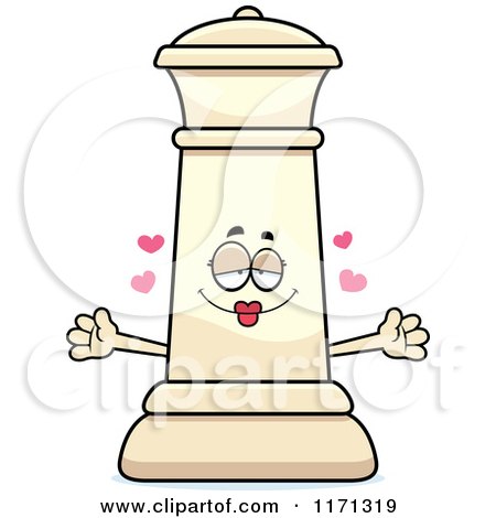 Cartoon of a Loving White Chess Queen Mascot Wanting a Hug - Royalty Free Vector Clipart by Cory Thoman