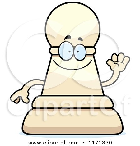 Cartoon of a Waving White Chess Pawn Mascot - Royalty Free Vector Clipart by Cory Thoman